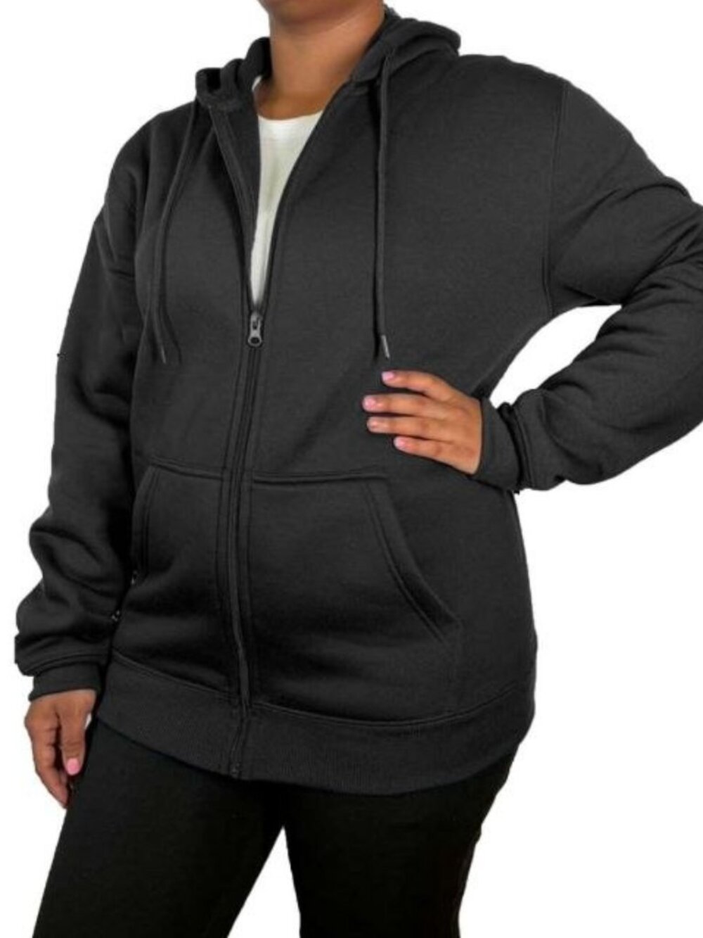 Blue Ice Women's Loose Fleece Lined Full-zip Hoodie Black Size L